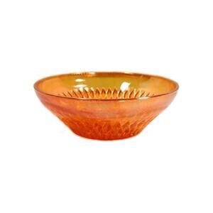 Vtg Iridescent Marigold Carnival Glass. 5" Bowl with Starburst Diamond Cut